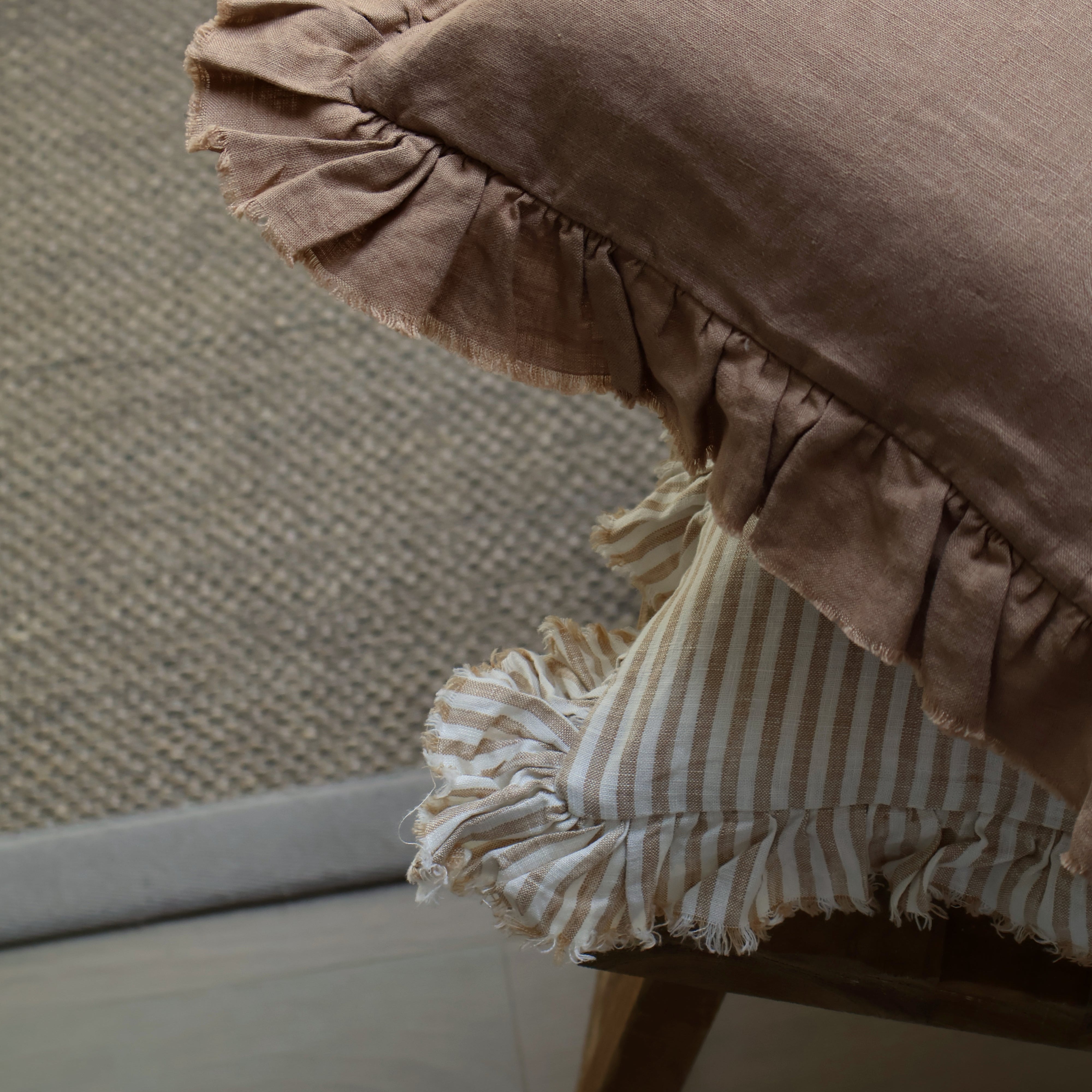 Light Brown Stripe Ruffle Cushion