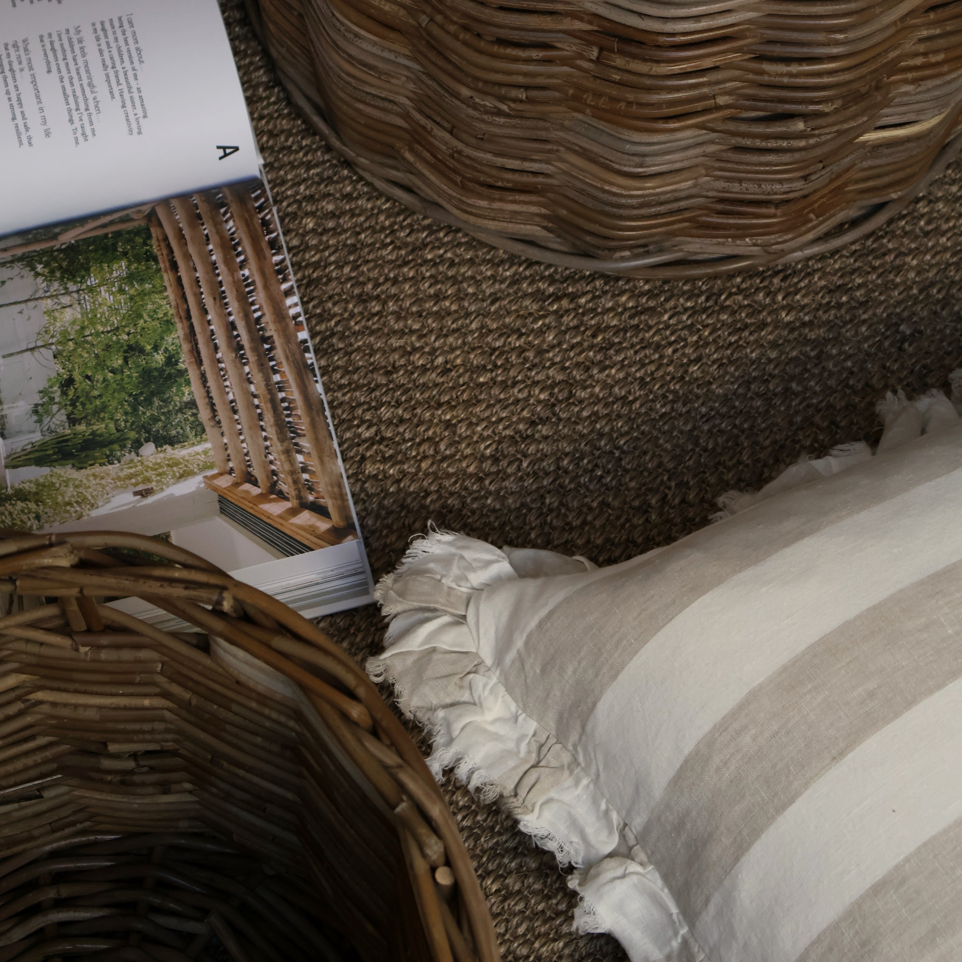 Natural Wide Stripe Ruffle Cushion