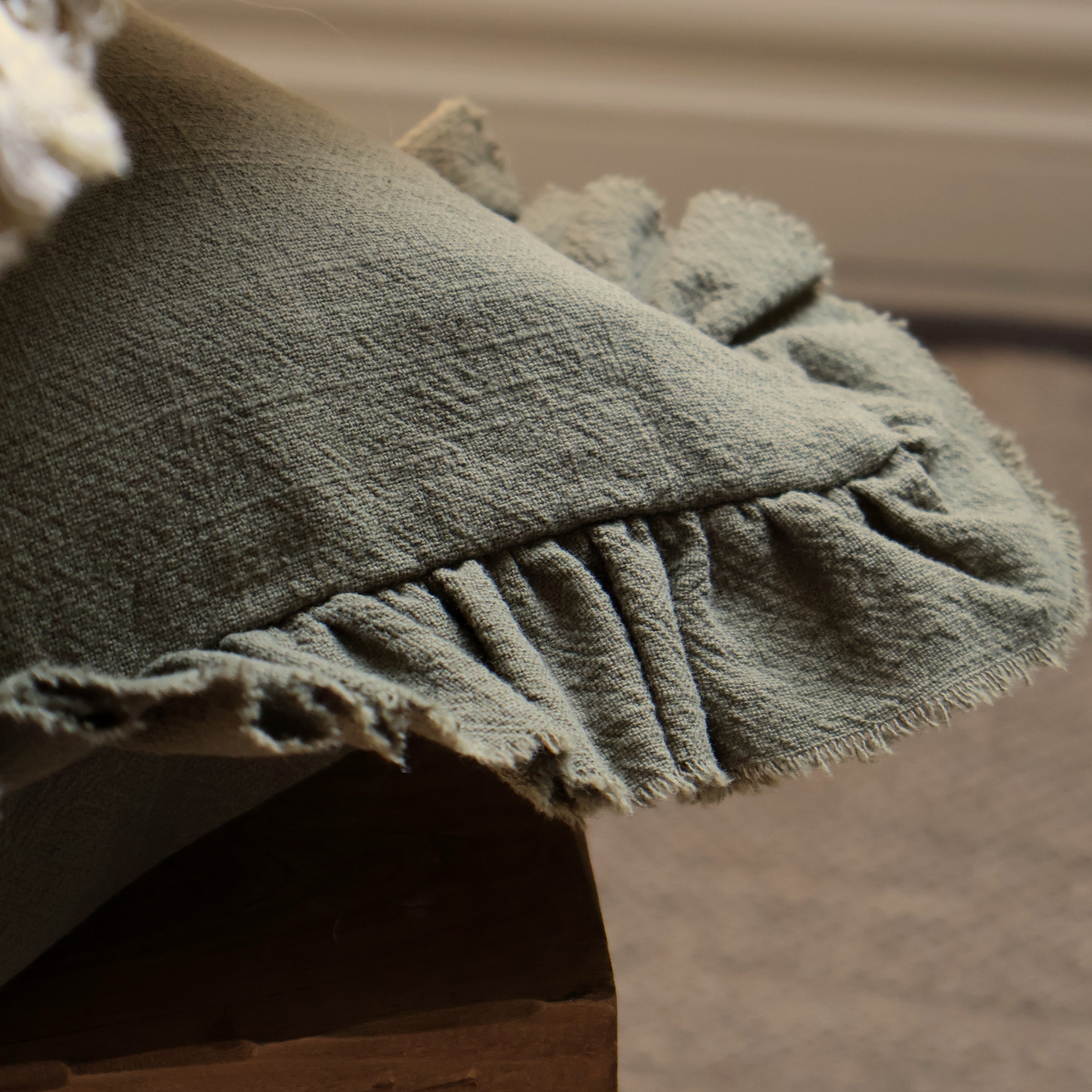 Olive Green Ruffle Cushion