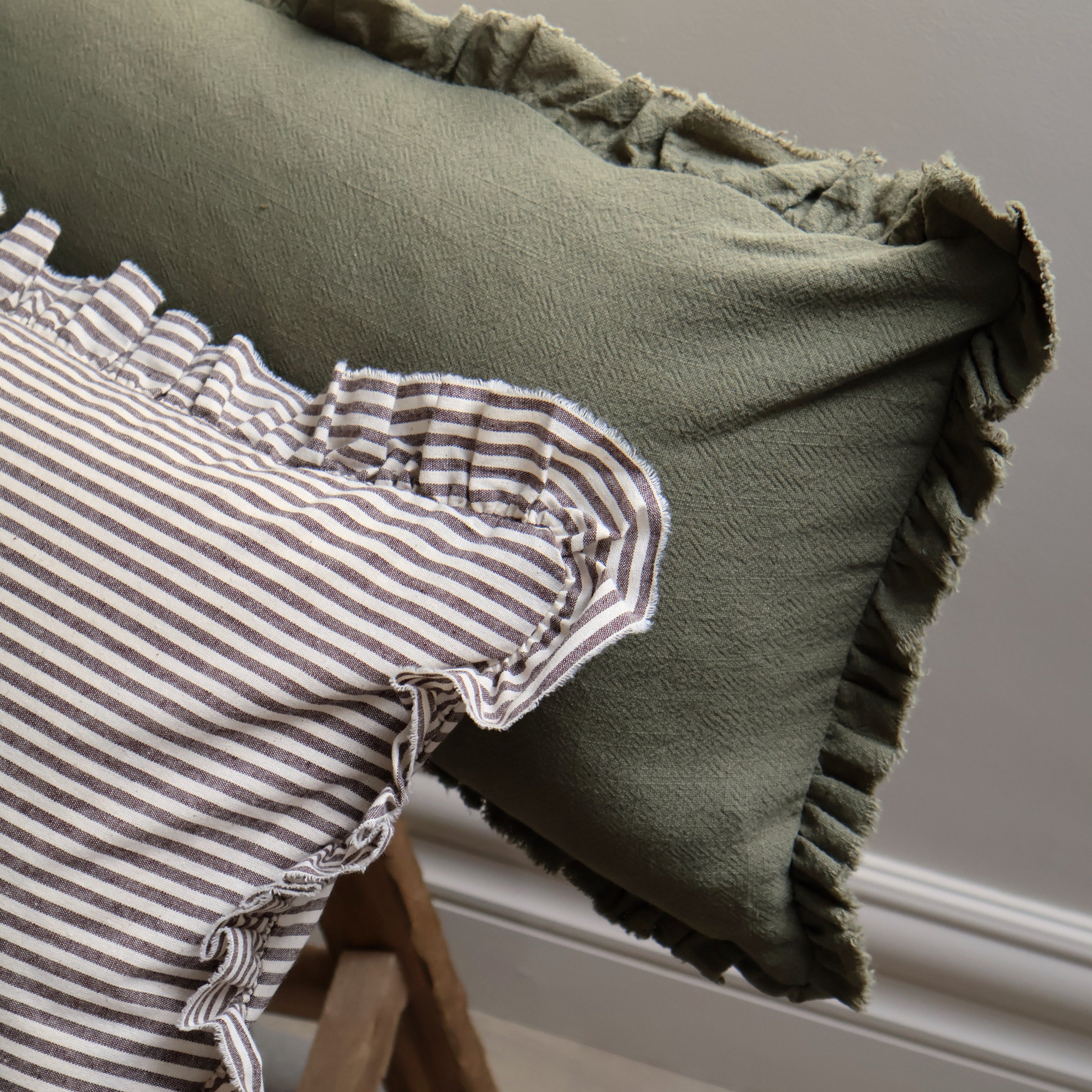Olive Green Ruffle Cushion