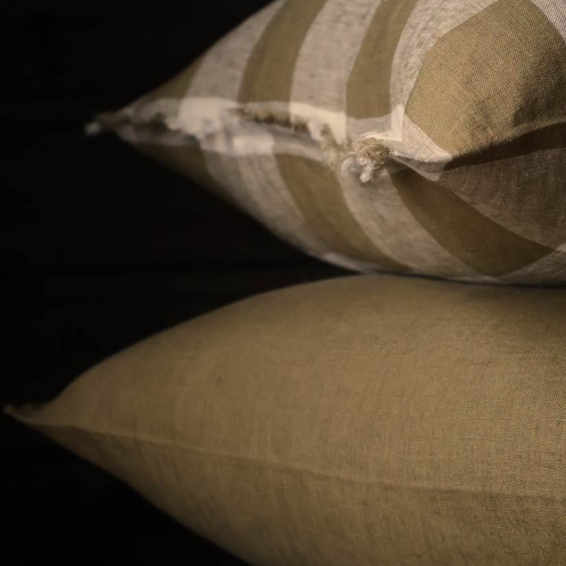 Camille Olive Green Linen Cushion