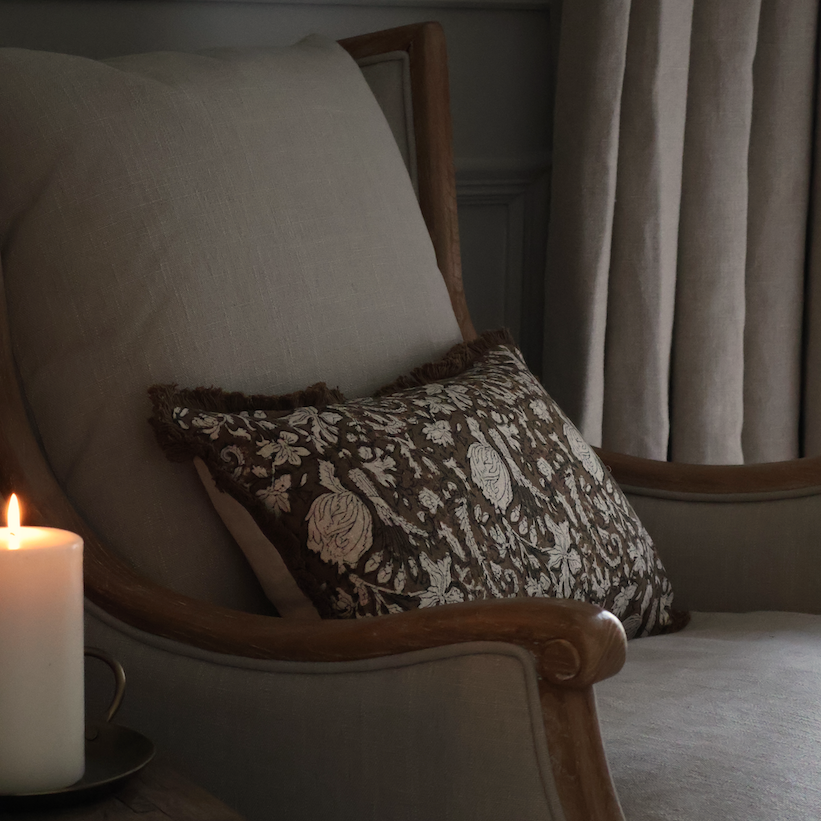 Amelia Brown Floral Bolster Cushion
