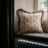 Brown Blockprint Floral Cushion