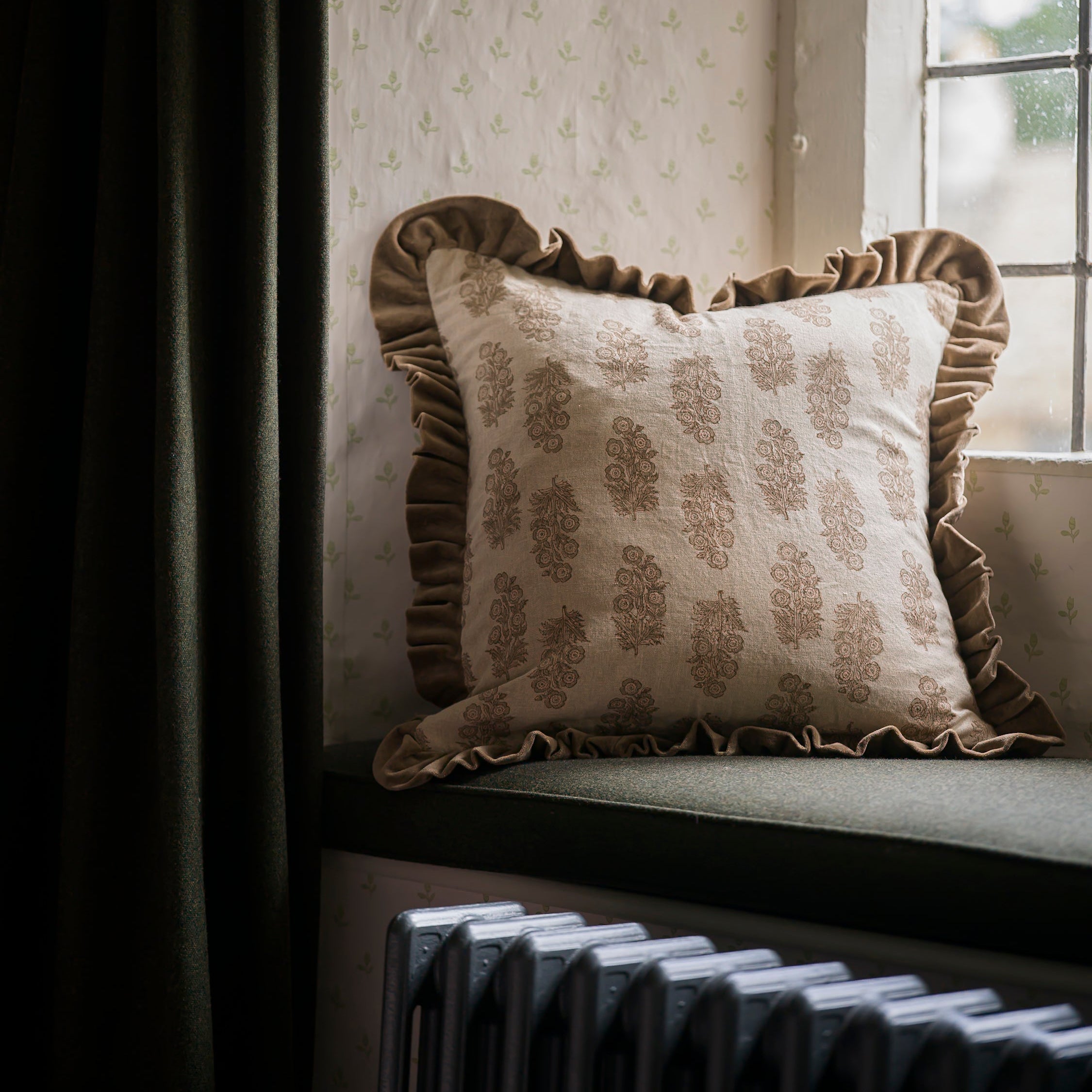 Brown Blockprint Floral Cushion