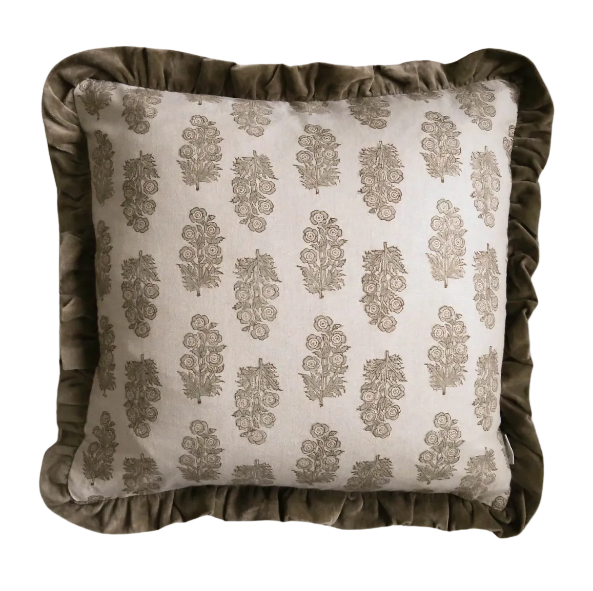 Brown Blockprint Floral Cushion