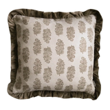 Brown Blockprint Floral Cushion