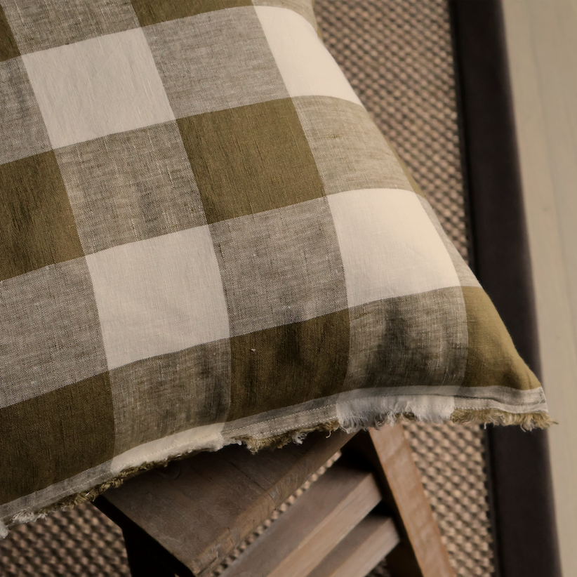 Camille Olive Green Gingham Cushion