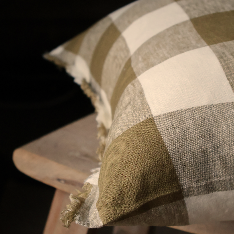 Camille Olive Green Gingham Cushion