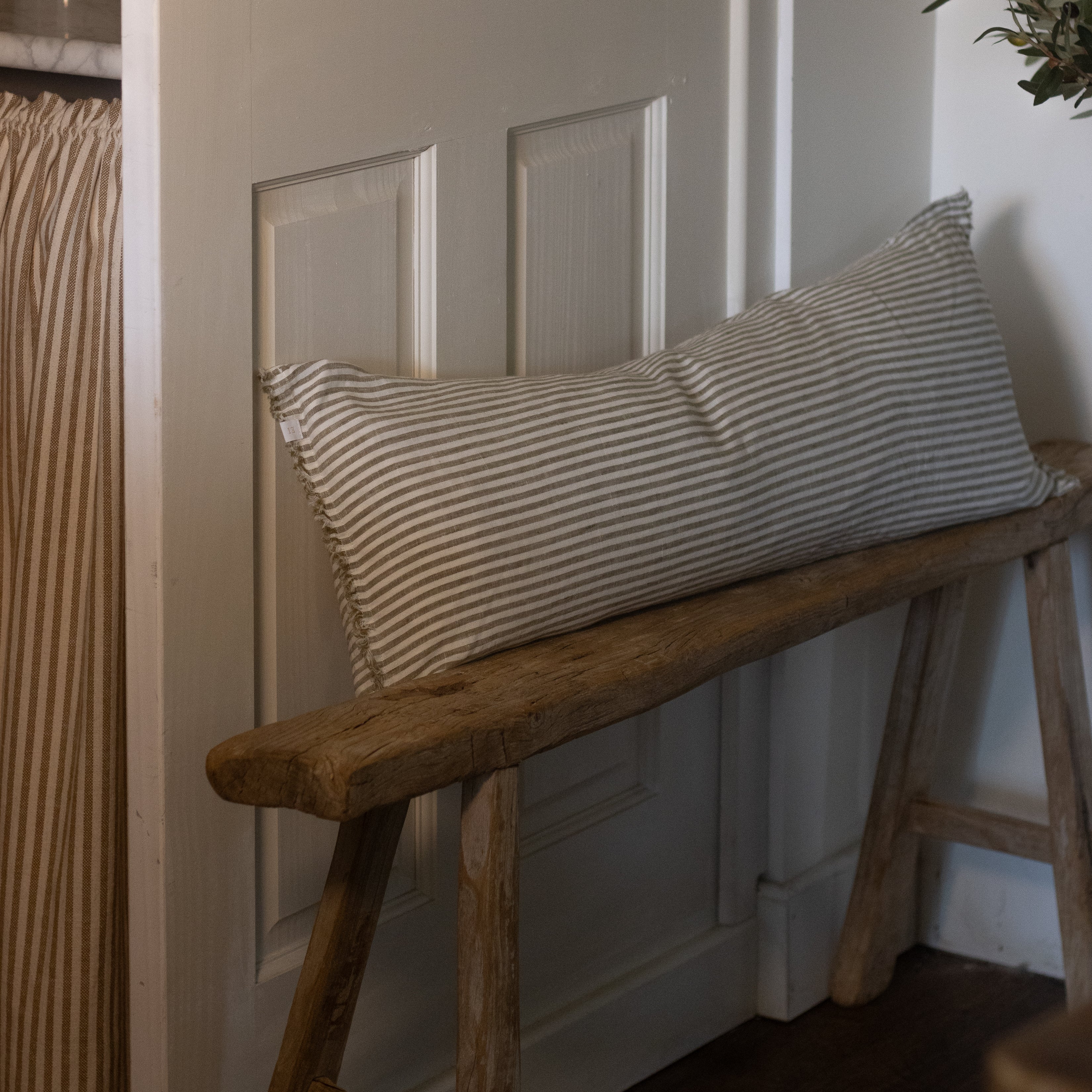 Camille Olive Stripe Bolster Cushion