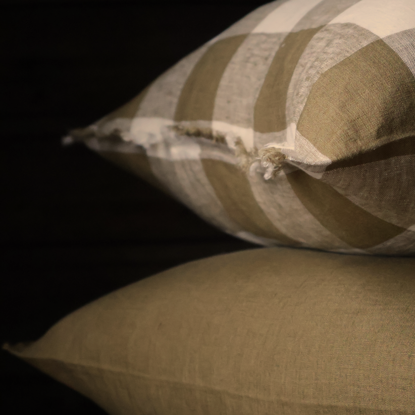 Camille Olive Green Gingham Cushion