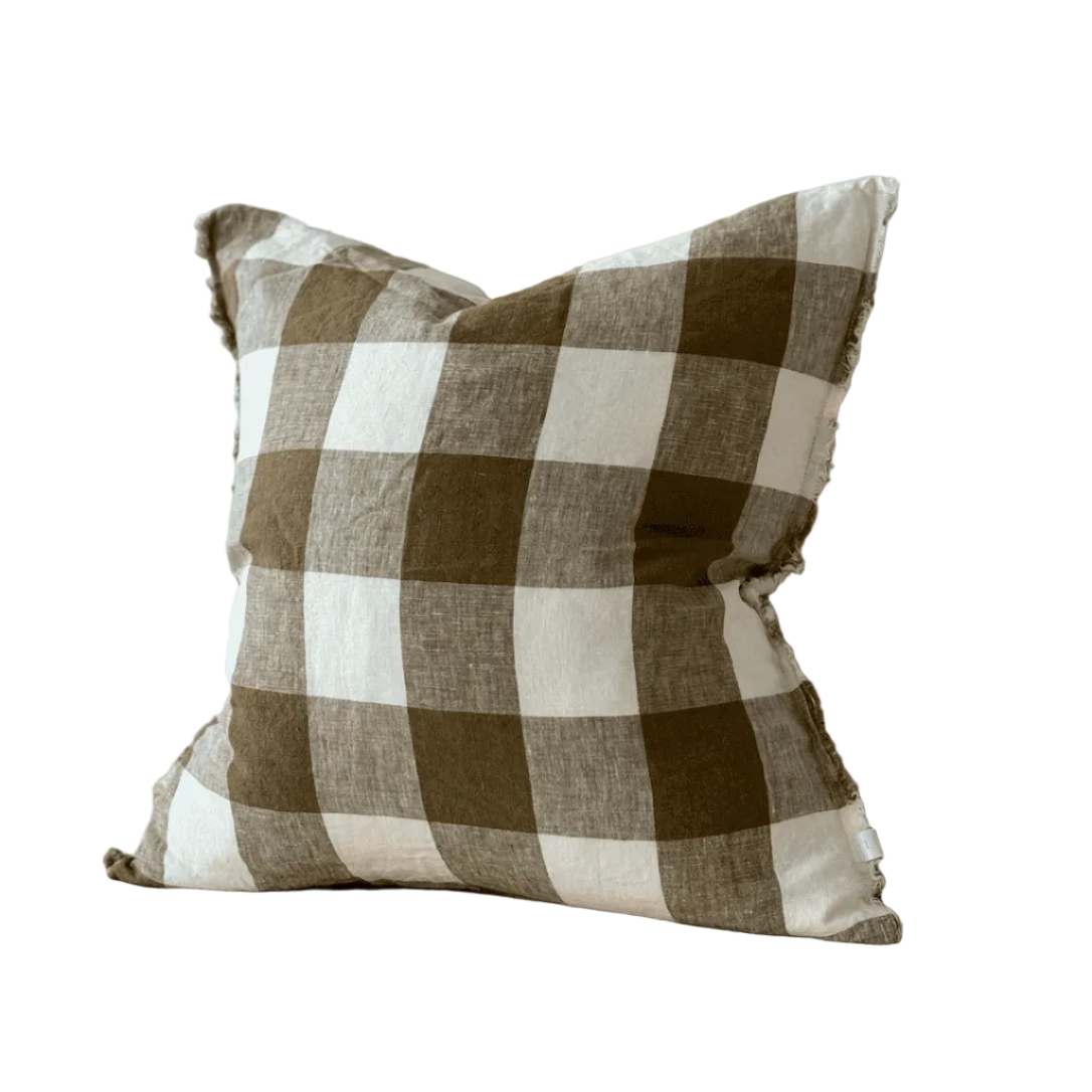 Camille Olive Green Gingham Cushion