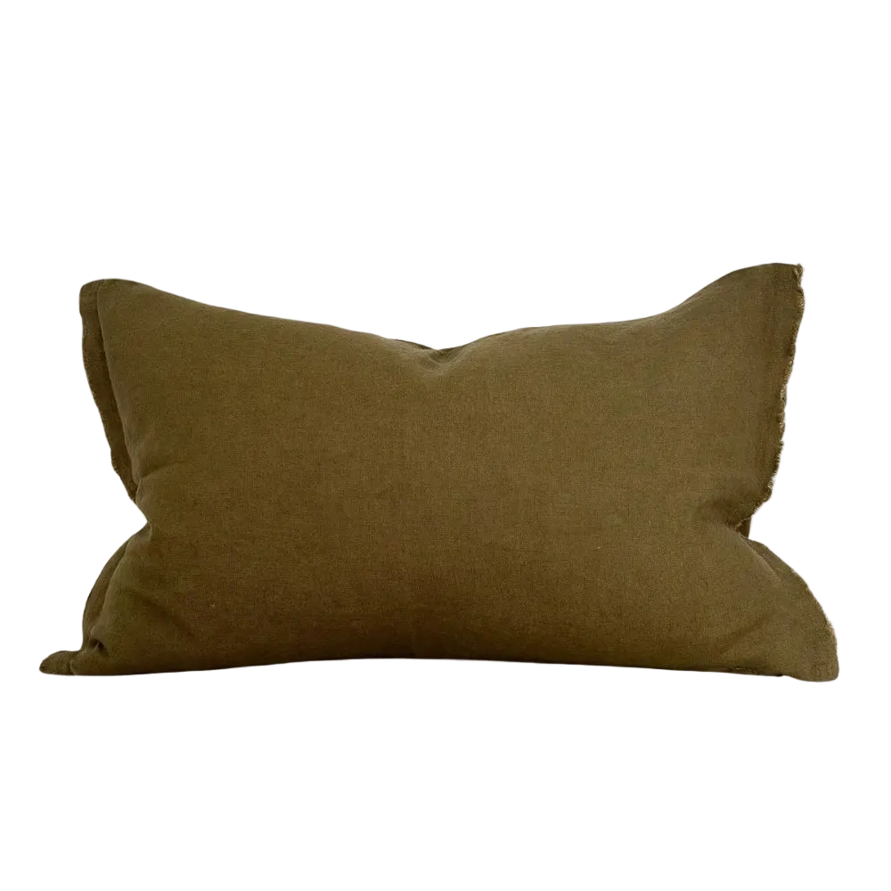Camille Olive Linen Bolster Cushion