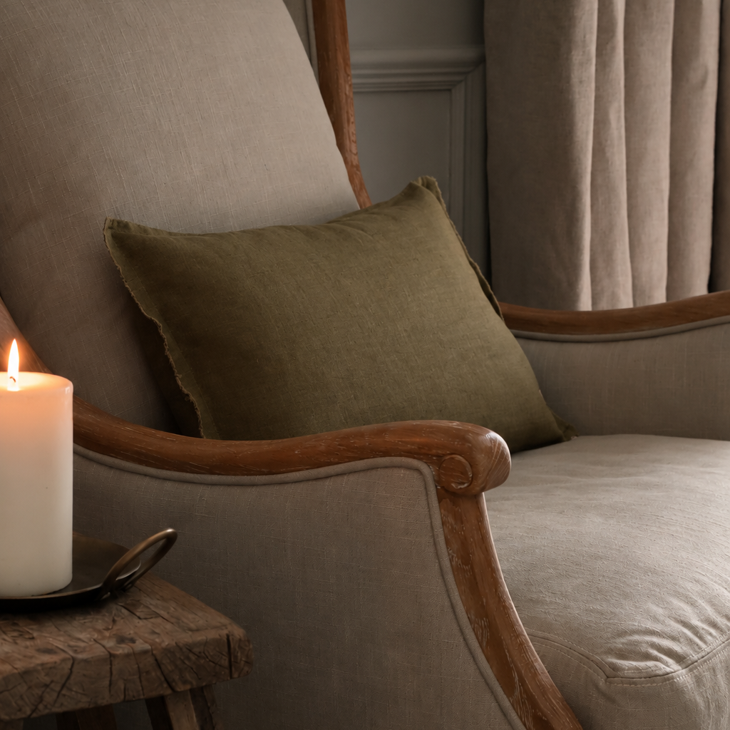 Camille Olive Linen Bolster Cushion