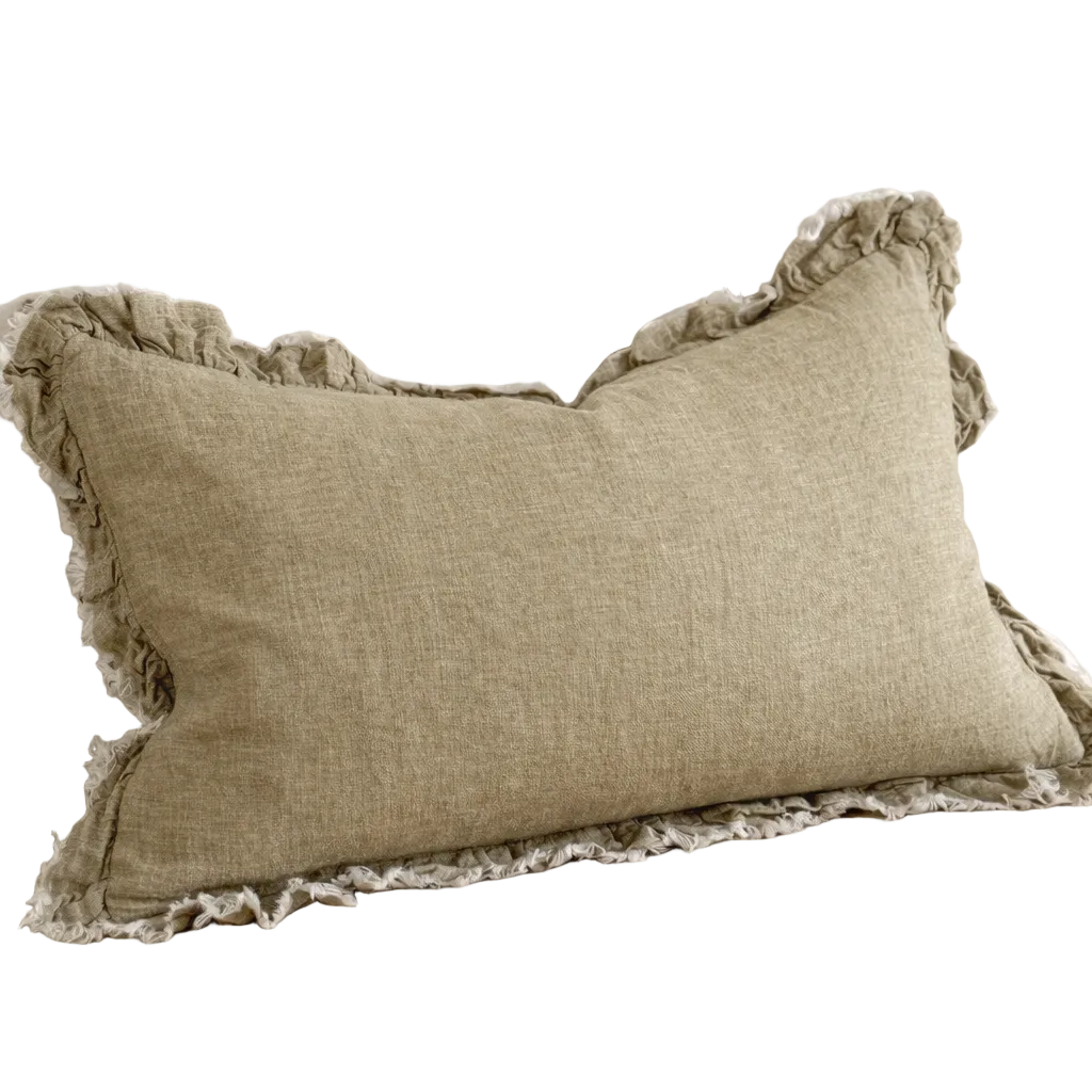 Camille Olive Washed Linen Cushion