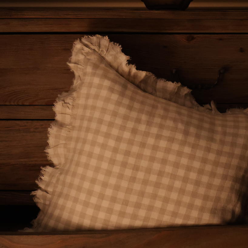 Celia Natural Gingham Ruffle Cushion