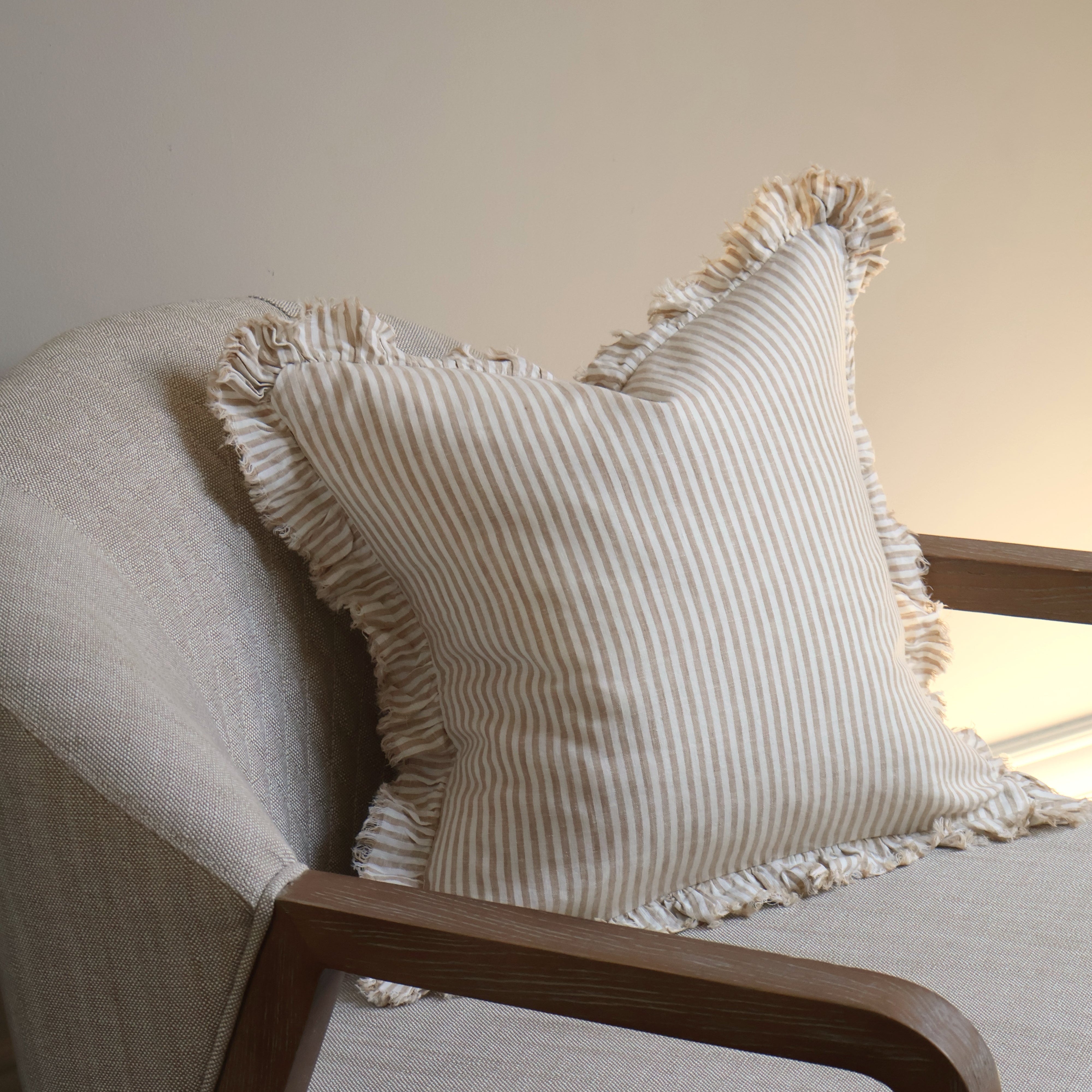 Brown Stripe Ruffle Cushion