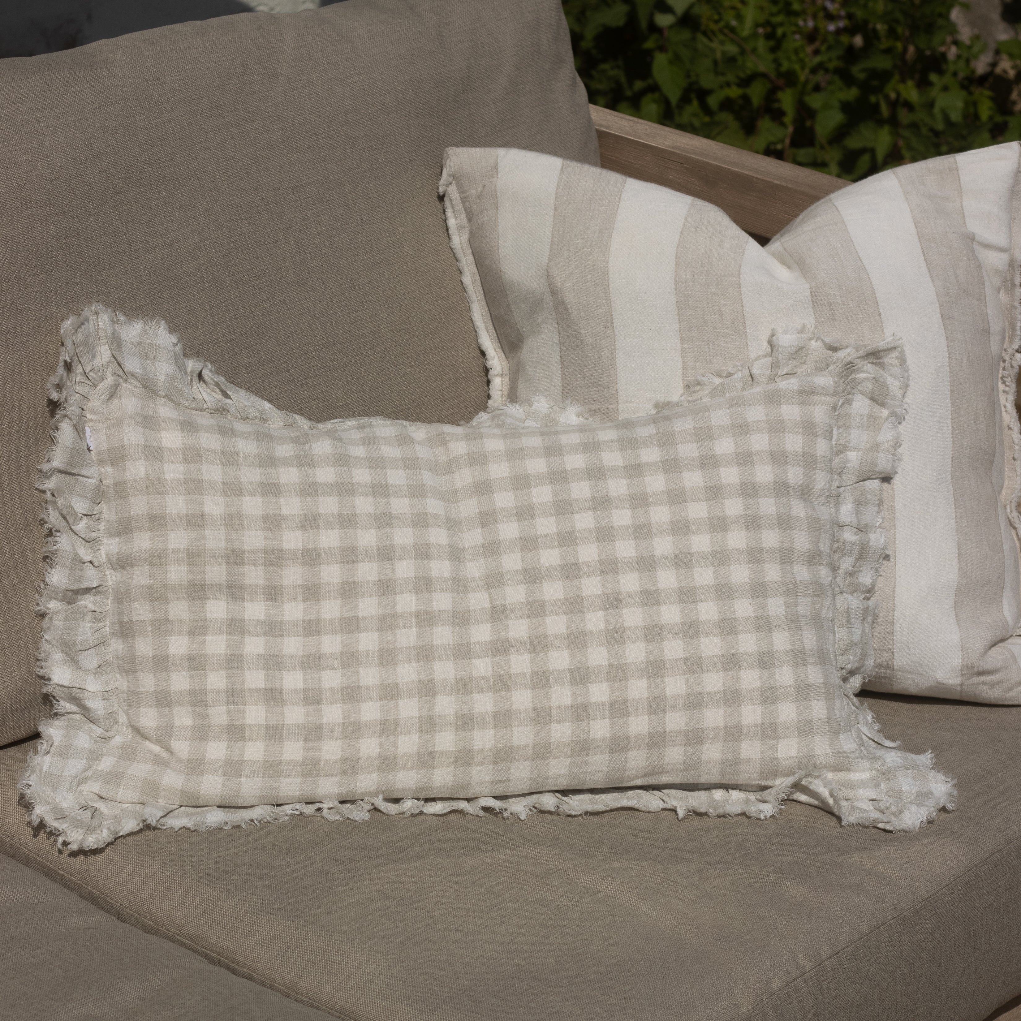 Celia Natural Gingham Ruffle Cushion