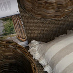 Natural Wide Stripe Ruffle Cushion