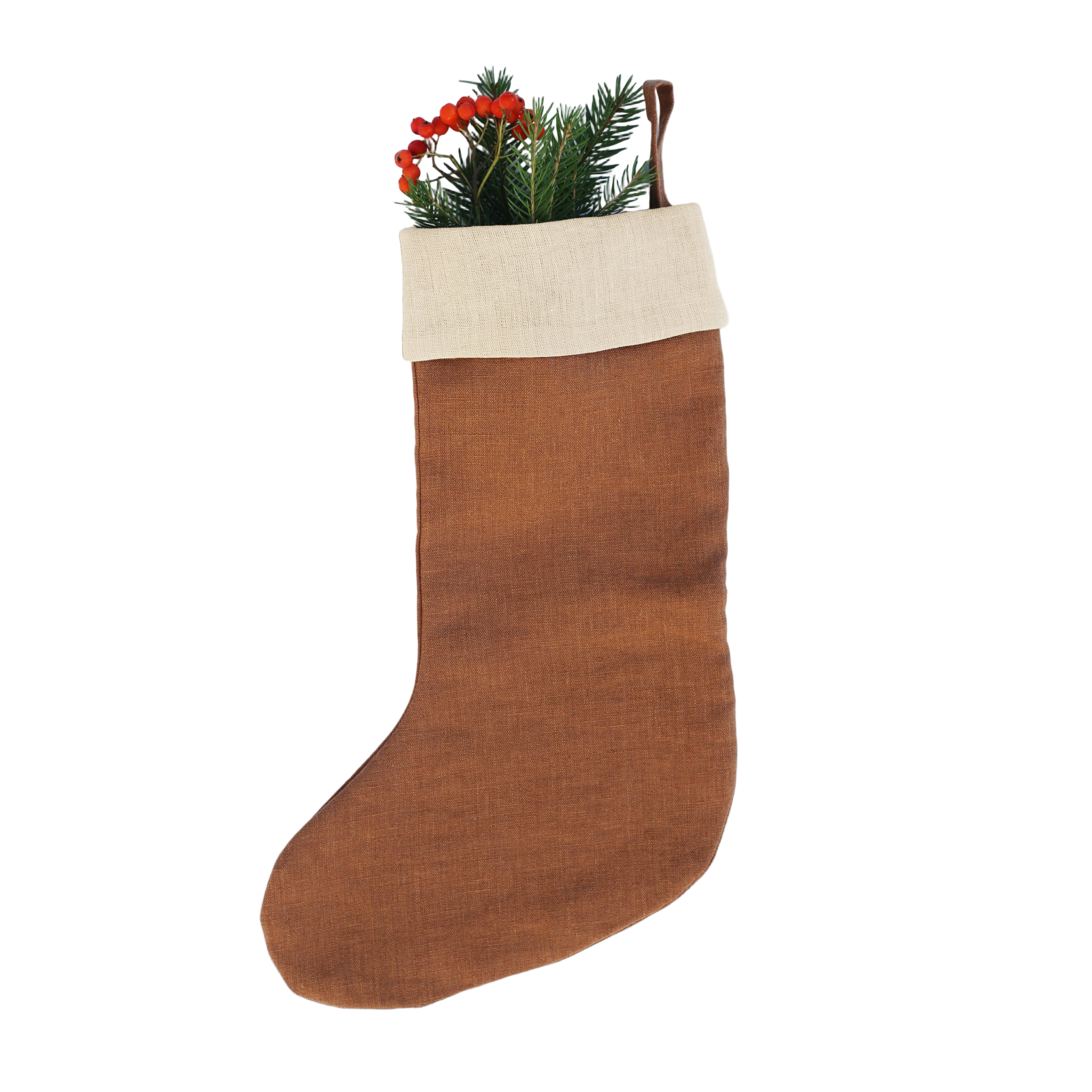 Cinnamon Linen Christmas Stocking