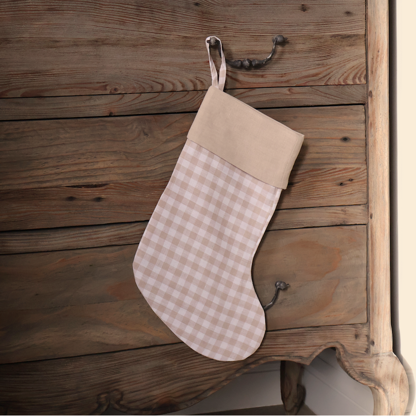 Natural Gingham Christmas Stocking