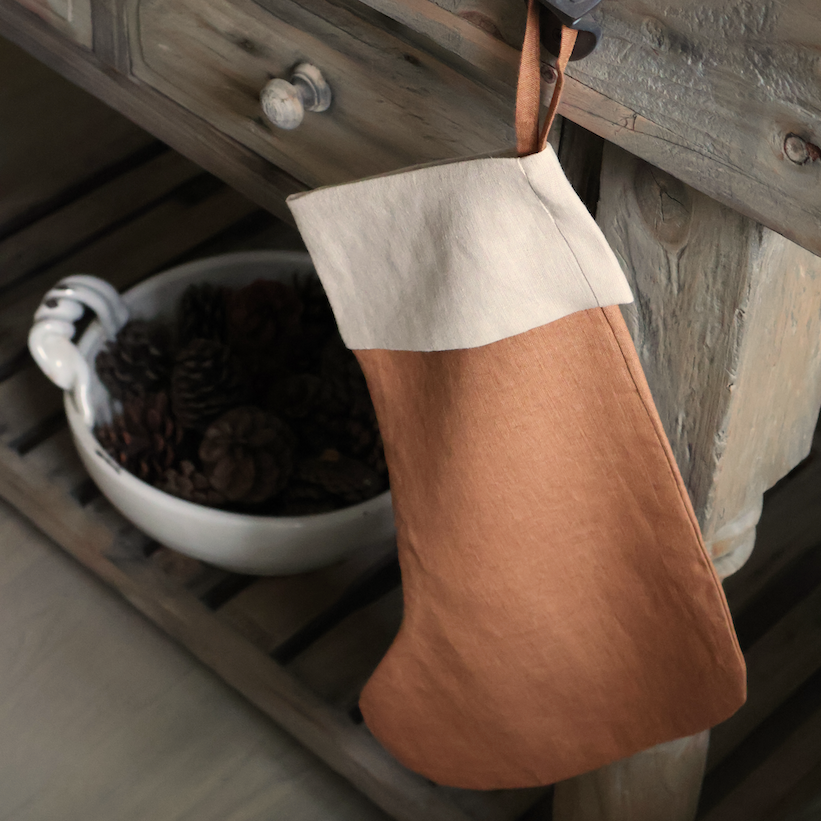 Cinnamon Linen Christmas Stocking 