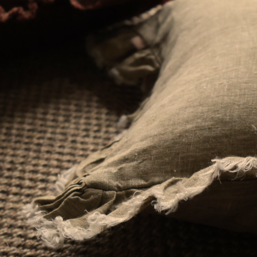 Camille Olive Washed Linen Cushion