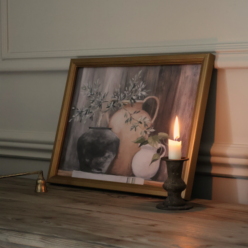 Earthen Jugs with Gathered Greens Framed Picture