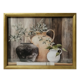 Earthen Jugs with Gathered Greens Framed Picture