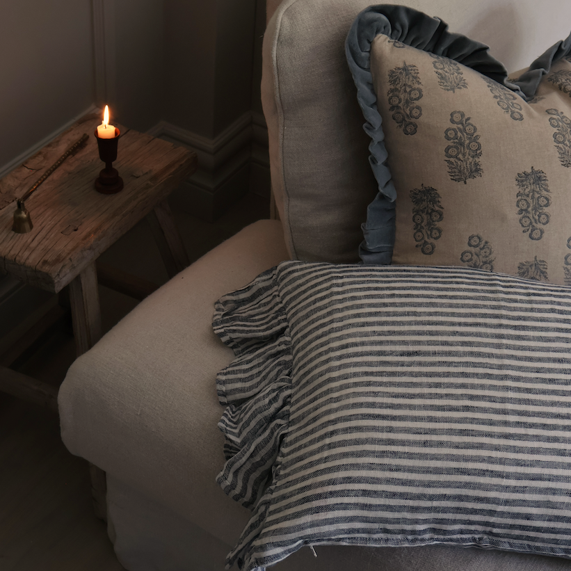 Florence Frill Blue Stripped Cushion