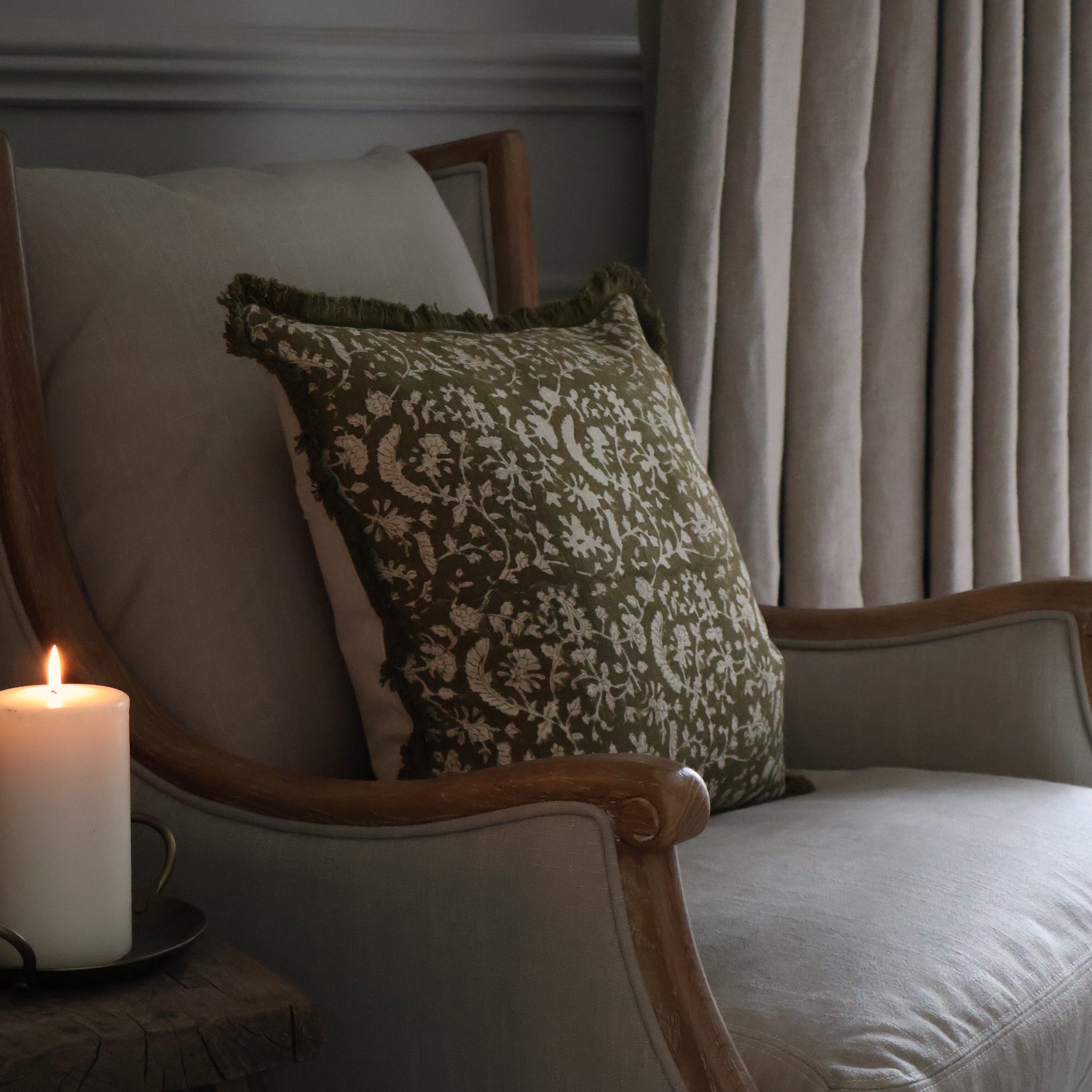 Grace Olive Floral Cushion