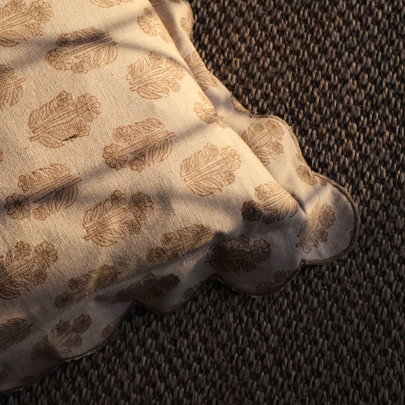 Julienne Taupe Block Print Scallop Cushion