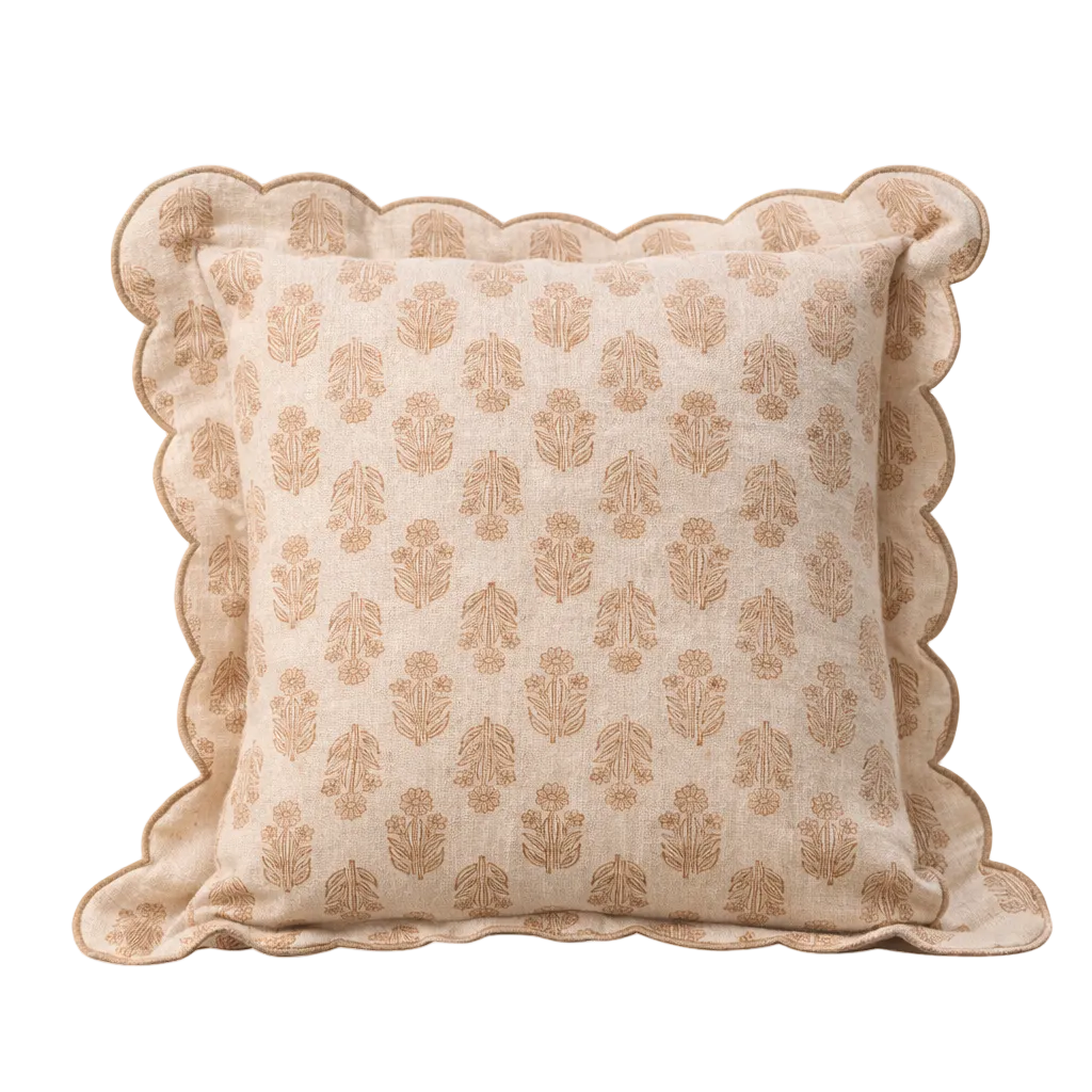 Julienne Taupe Block Print Scallop Cushion