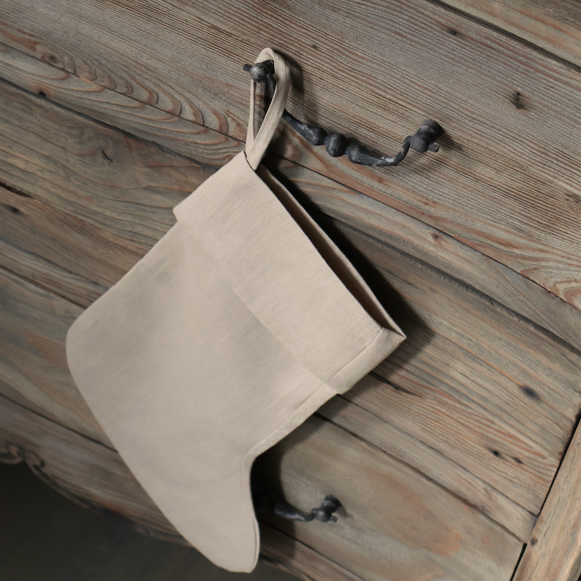 Natural Linen Christmas Stocking