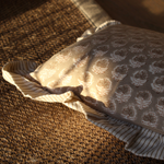 Lucienne Taupe Block Print Ruffle Cushion