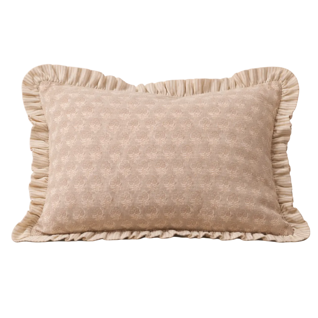 Lucienne Taupe Block Print Ruffle Cushion