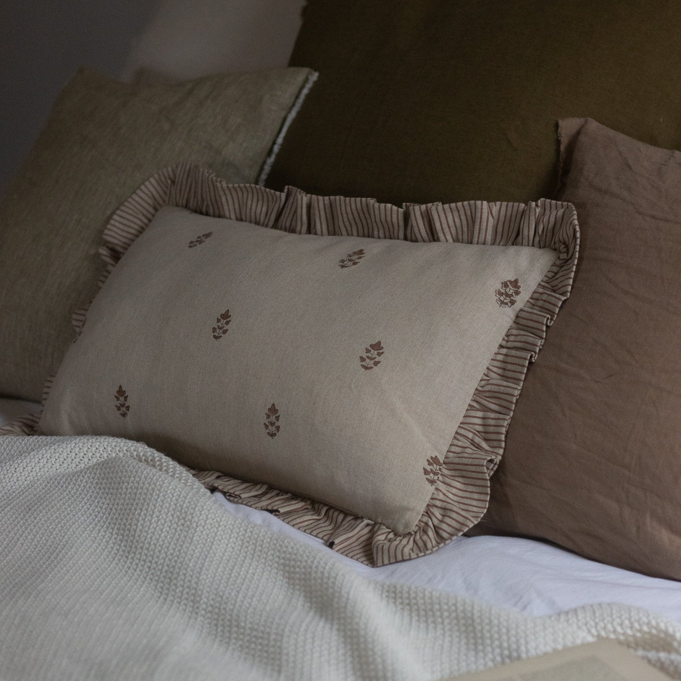Marielle Brick Block Print Ruffle Cushion