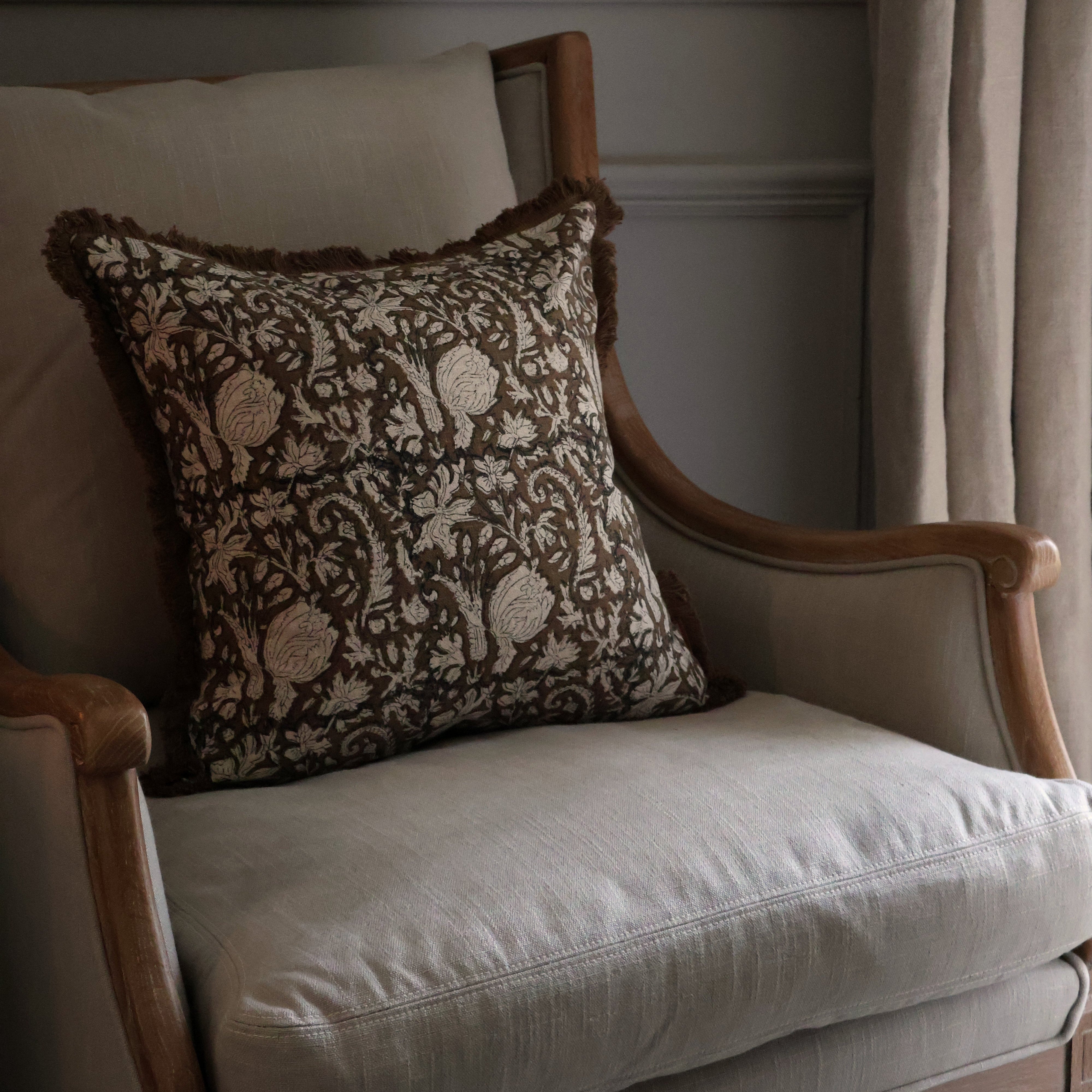 Milos Brown Floral Cushion