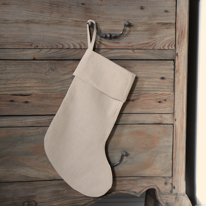 Natural Linen Christmas Stocking