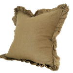 Olive Linen Ruffle Cushion 