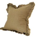 Olive Linen Ruffle Cushion 