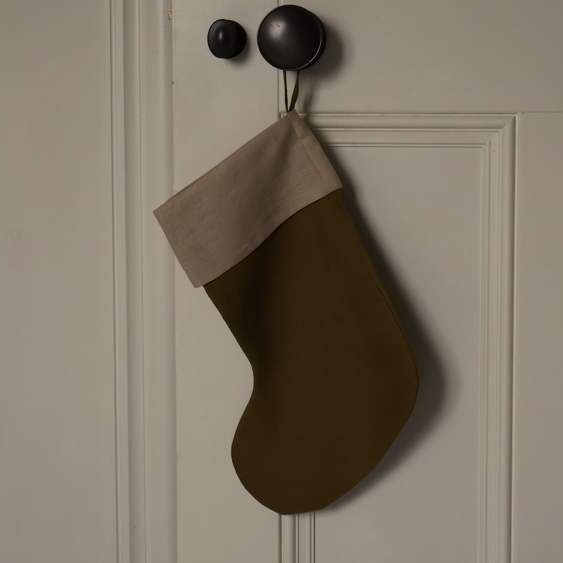 Olive Linen Christmas Stocking 
