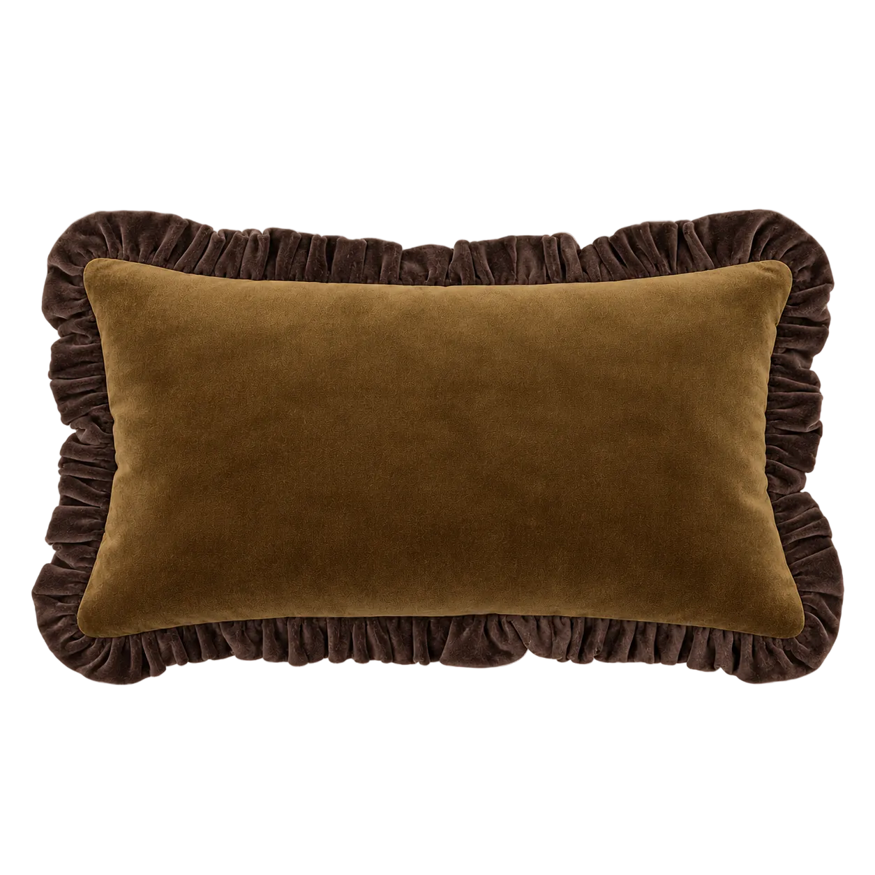 Olive Velvet Ruffle Cushion