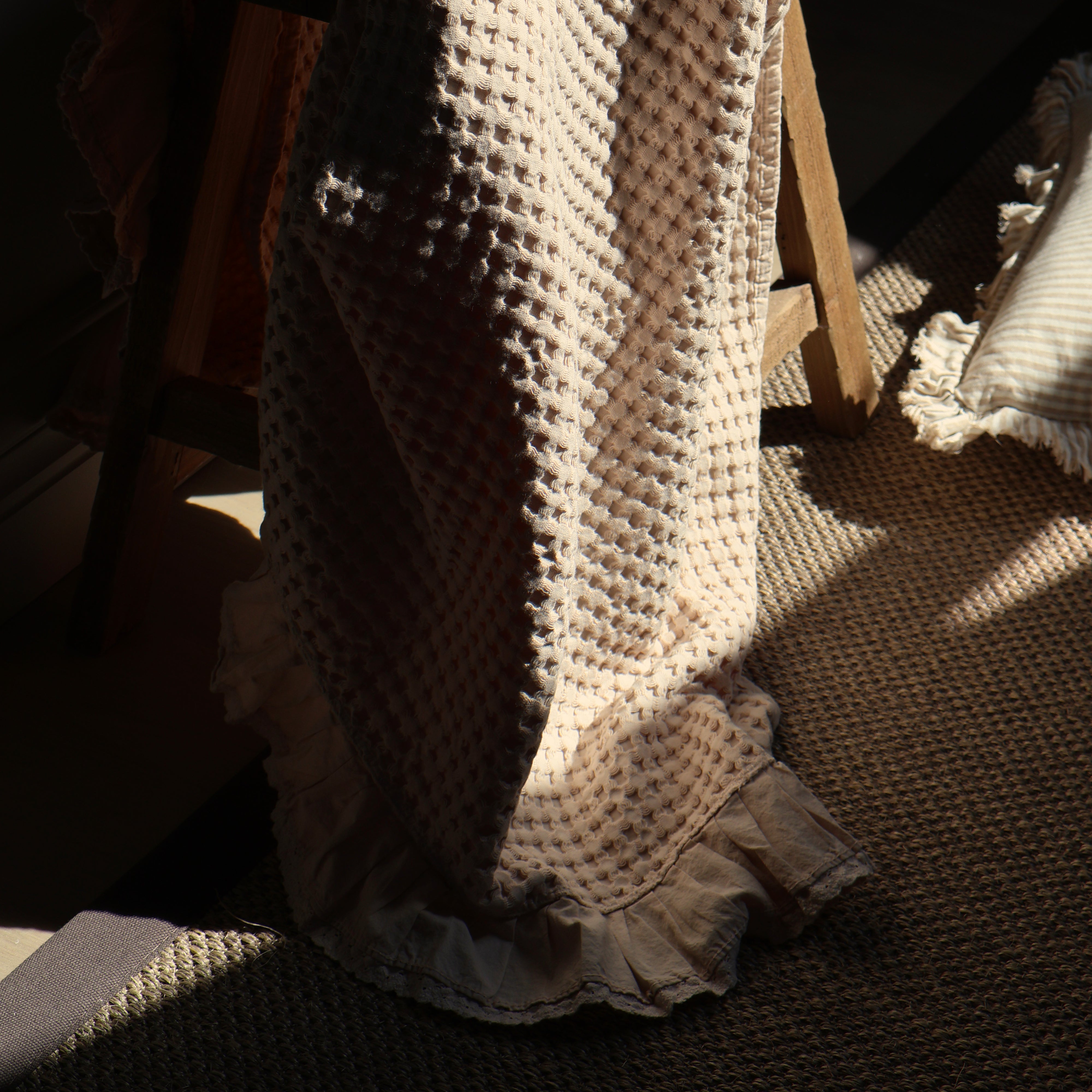 Beige Ruffle Throw