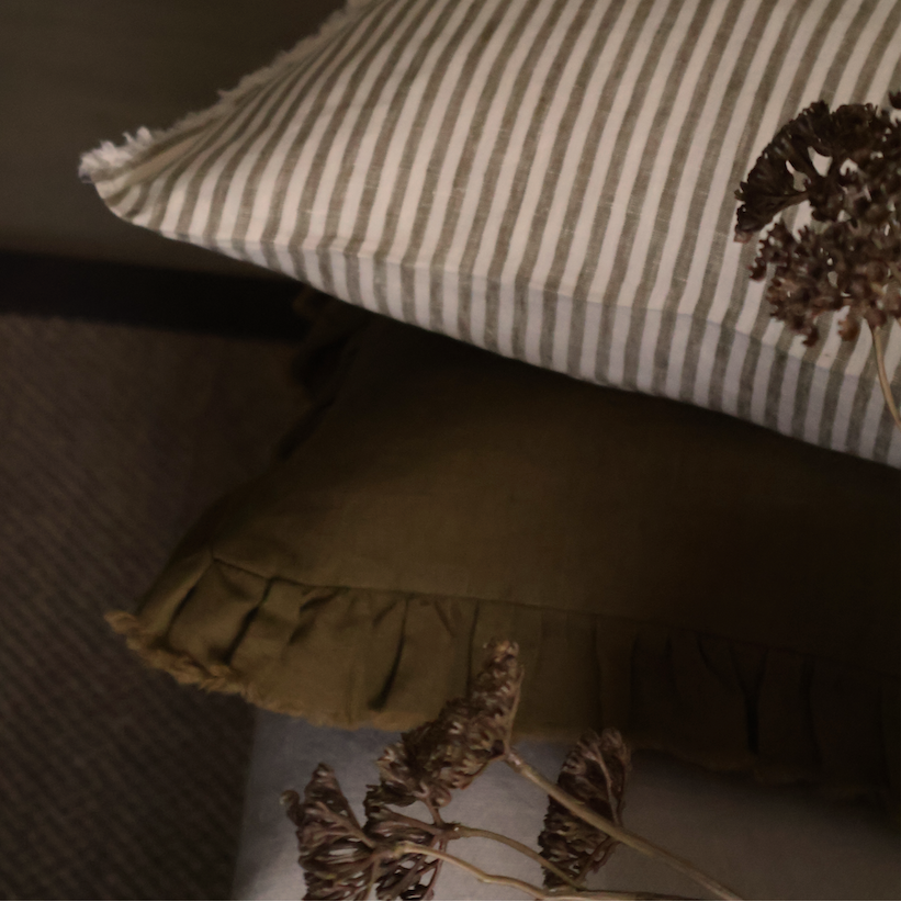 Raya Olive Green Ruffle Cushion