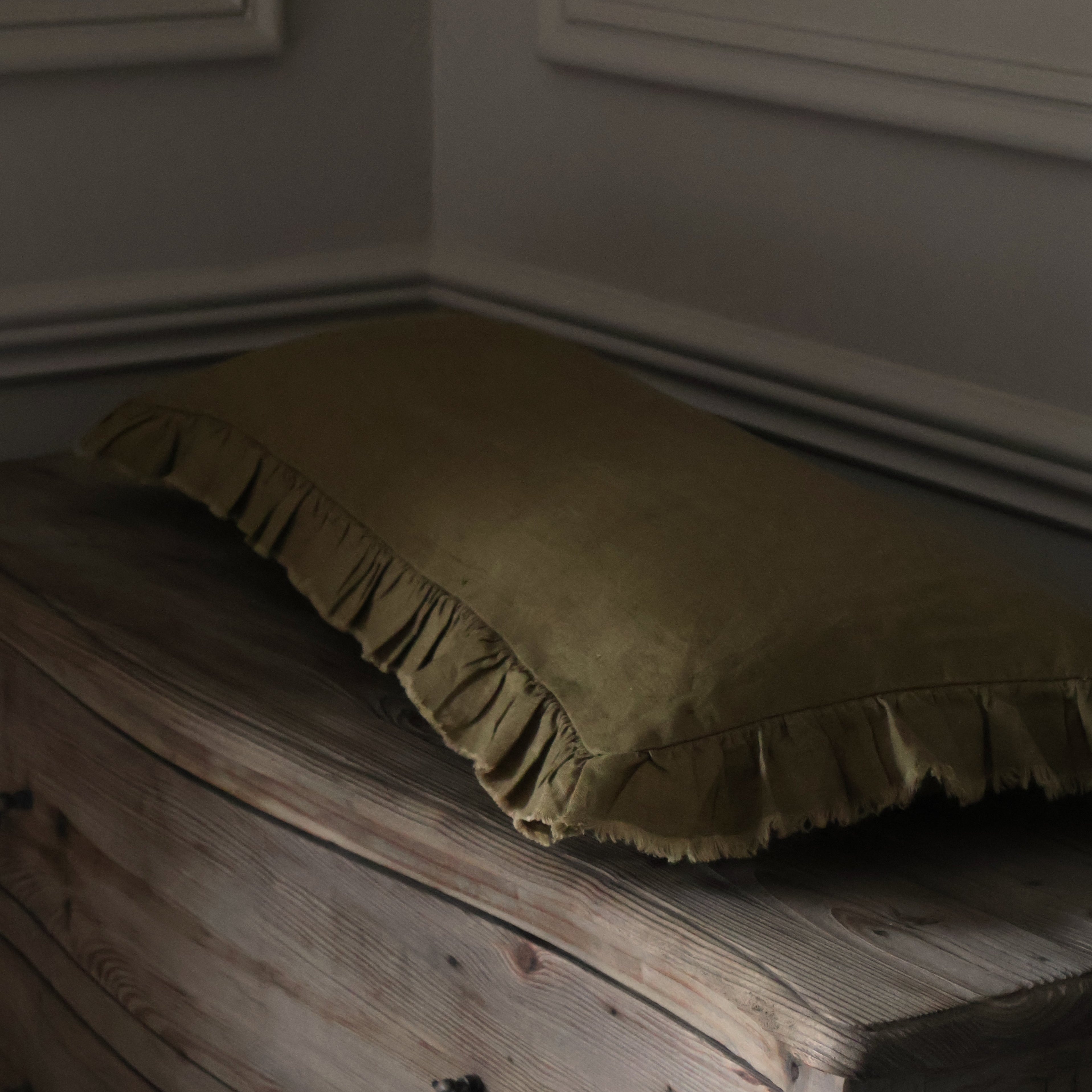 Raya Olive Ruffle Bolster Cushion