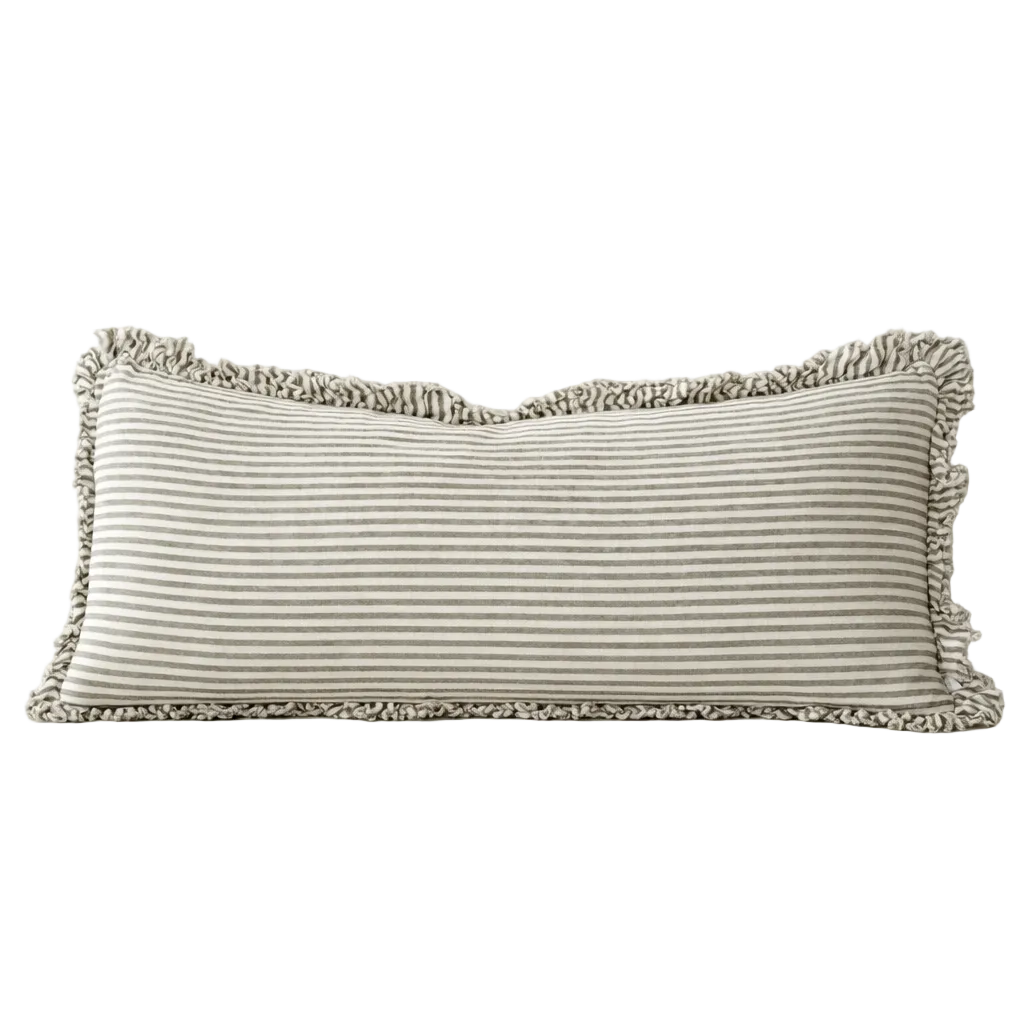 Raya Olive Stripe Ruffle Bolster Cushion