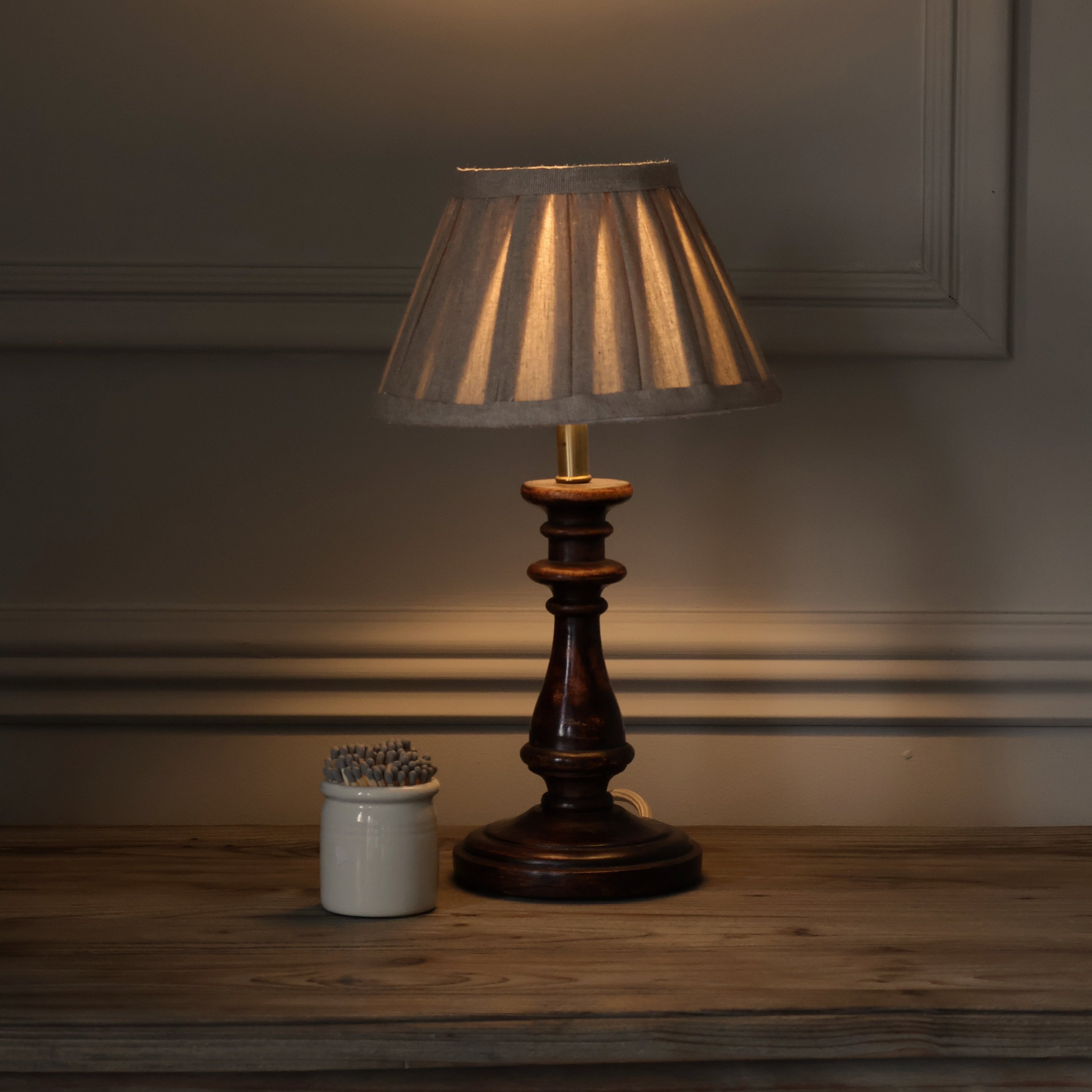 Rennes Walnut Table Lamp with Pleated Linen Shade