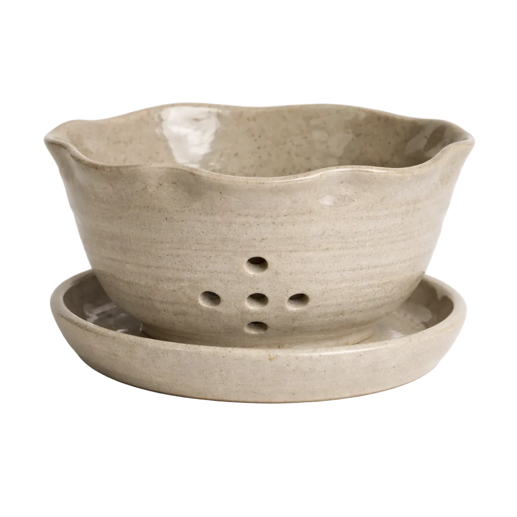 Handmade Stoneware Scalloped Berry Colander