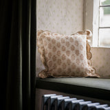 Taupe Block Print Scallop Cushion