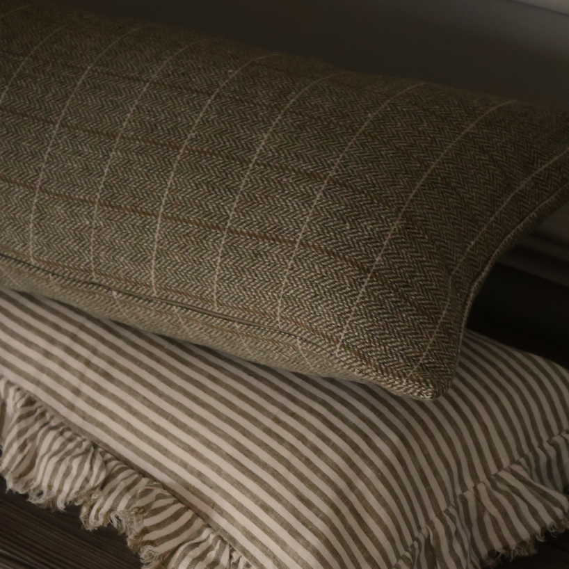 Willow Olive Tweed Bolster Cushion